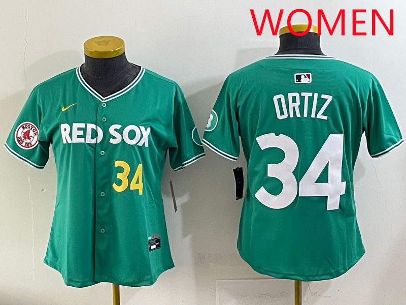 Women 2025 Boston Red Sox #34 Ortiz Dark Green Joint Name Nike MLB Jersey style 7